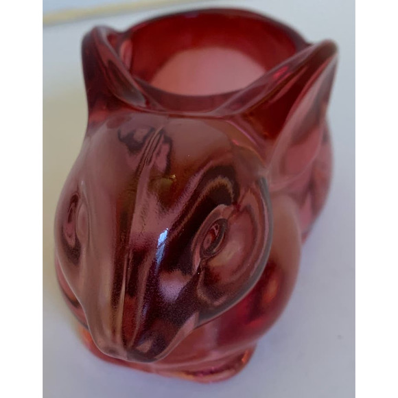Indiana Glass Cranberry Pink Bunny Rabbit Candle Holder - Picture 5 of 5